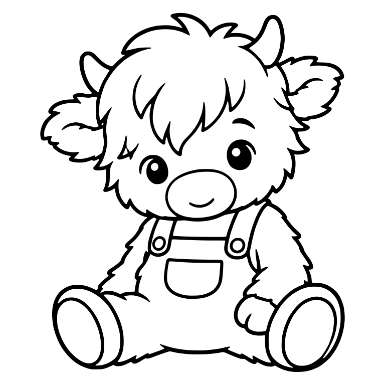 Sitting Highland Calf in Overalls With Tilted Head — free animal SVG cut file