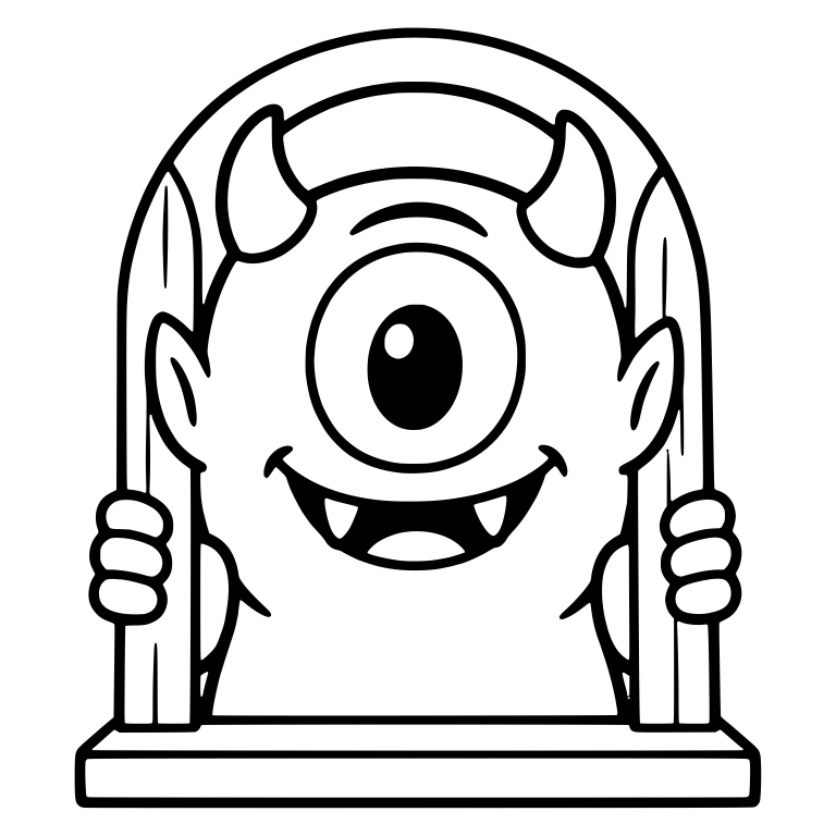 One-Eyed Horned Monster in Arched Window — free fantasy-creature SVG cut file