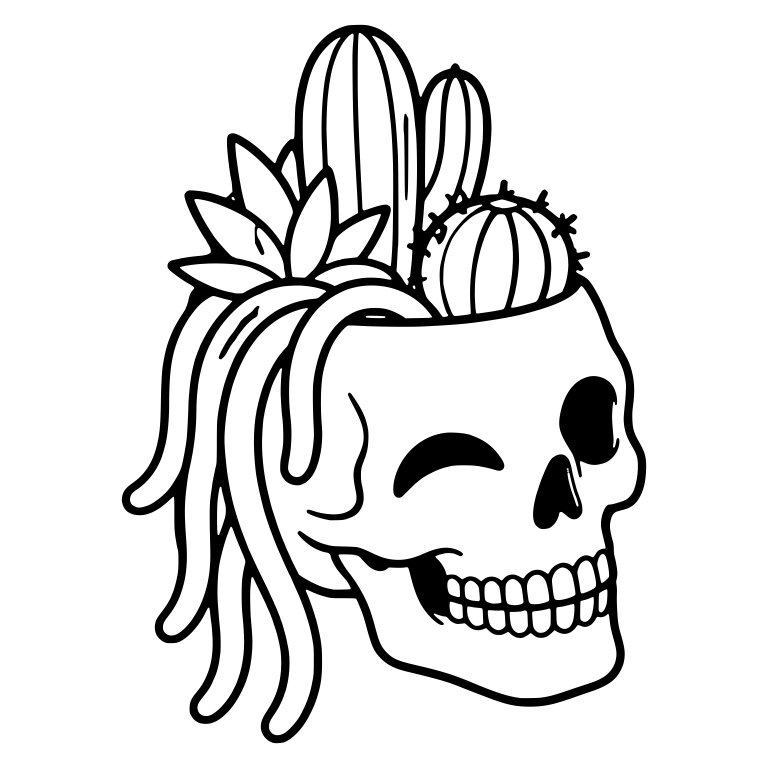 Winking Skull Planter With Trailing Rat Tail Cactus — free skeleton SVG cut file