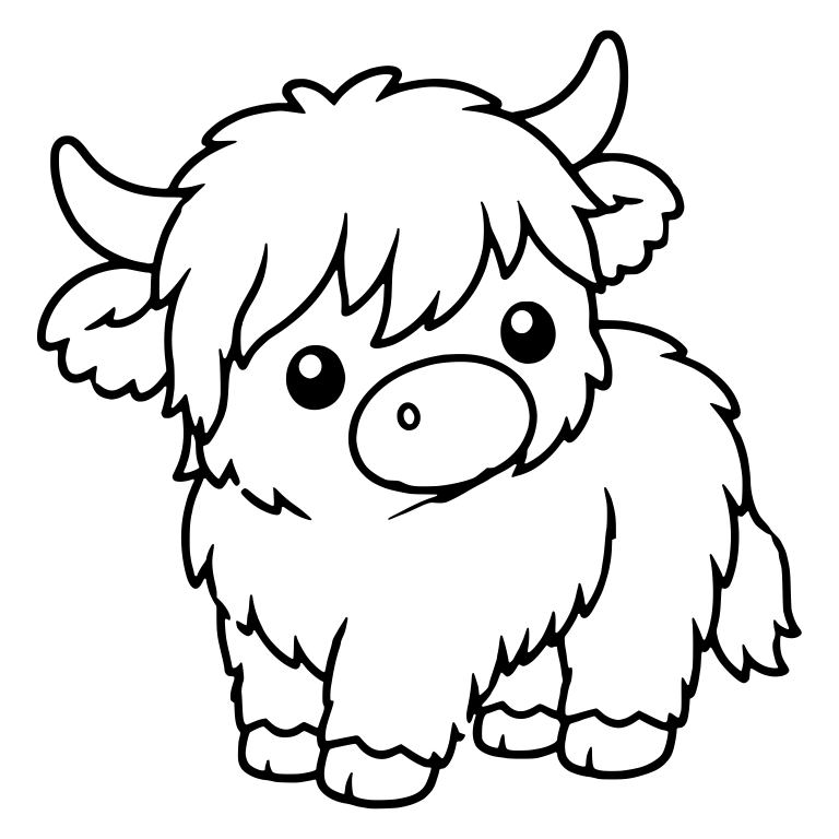 Shaggy Standing Highland Calf With Wide Round Eyes — free animal SVG cut file