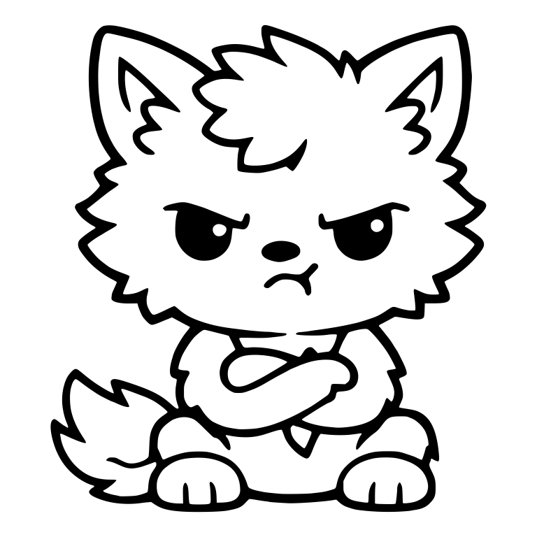 Angry Wolf Pup With Forehead Tuft and Crossed Arms — free animal SVG cut file