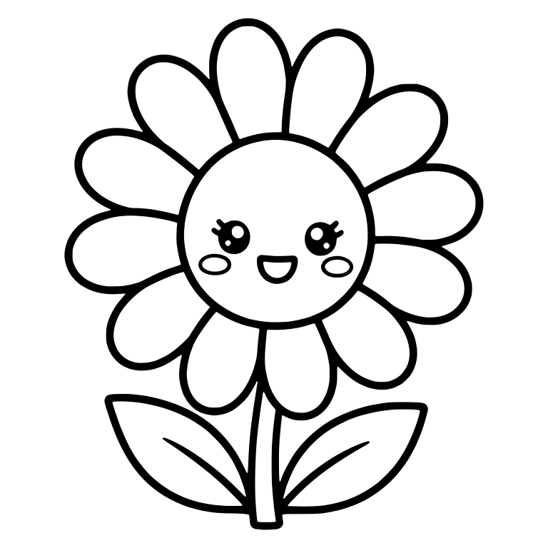 Kawaii Daisy With Lashes And Blushing Cheeks — free floral SVG cut file
