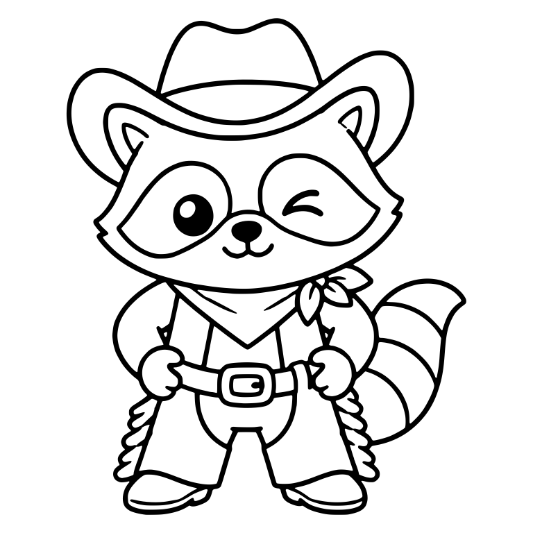 Winking Cowboy Raccoon With Belt and Fringe Chaps — free animal SVG cut file