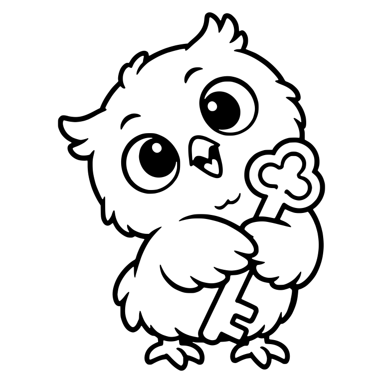 Wide-Eyed Owl Chick Tilting Head with Key — free animal SVG cut file