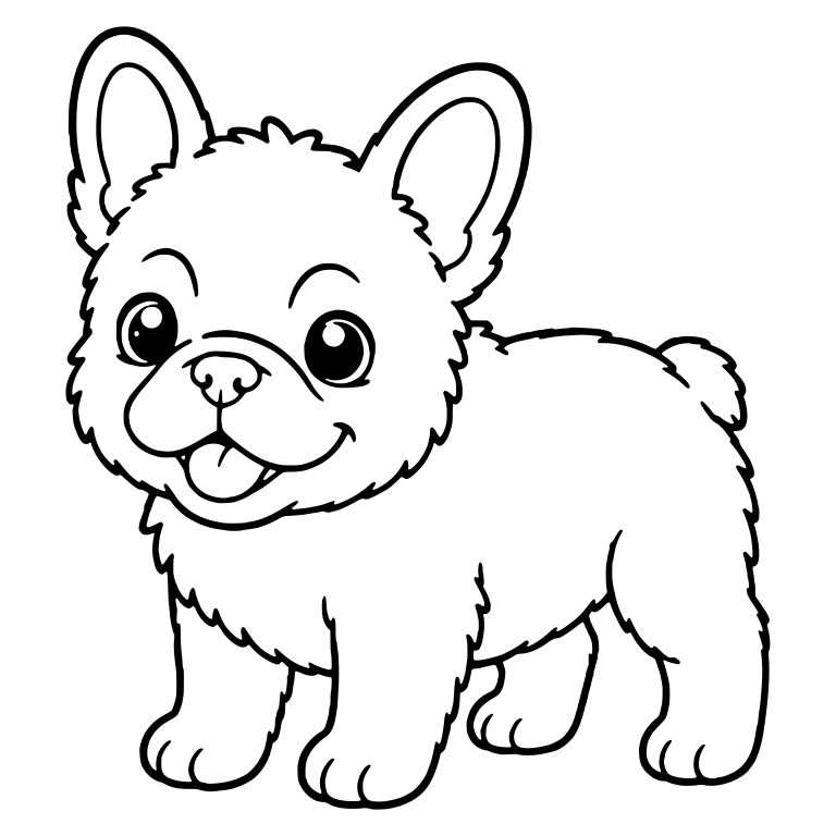 Fluffy French Bulldog Puppy Standing with Tongue Out — free animal SVG cut file