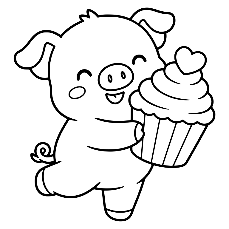 Prancing Piglet Carrying Heart Cupcake — free animal SVG cut file