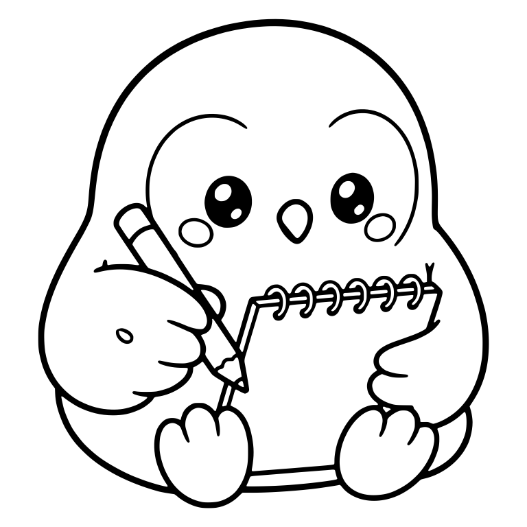 Round Kawaii Owl Writing in Spiral Notebook — free animal SVG cut file