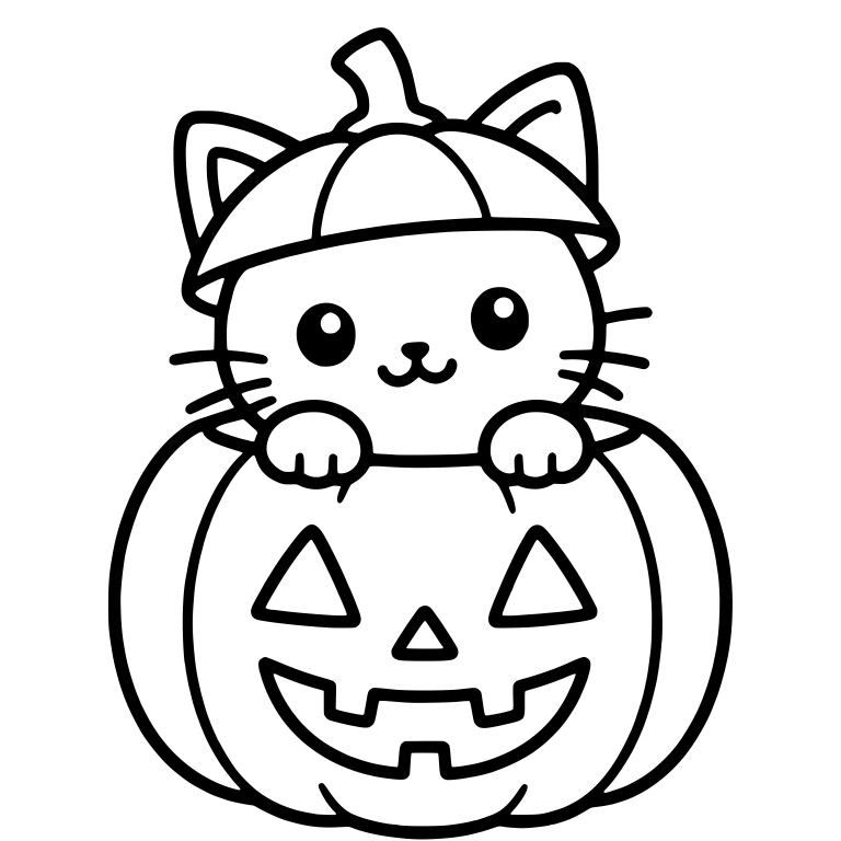 Smiling Cat in Pumpkin Cap Peeking from Jack-O-Lantern — free animal SVG cut file