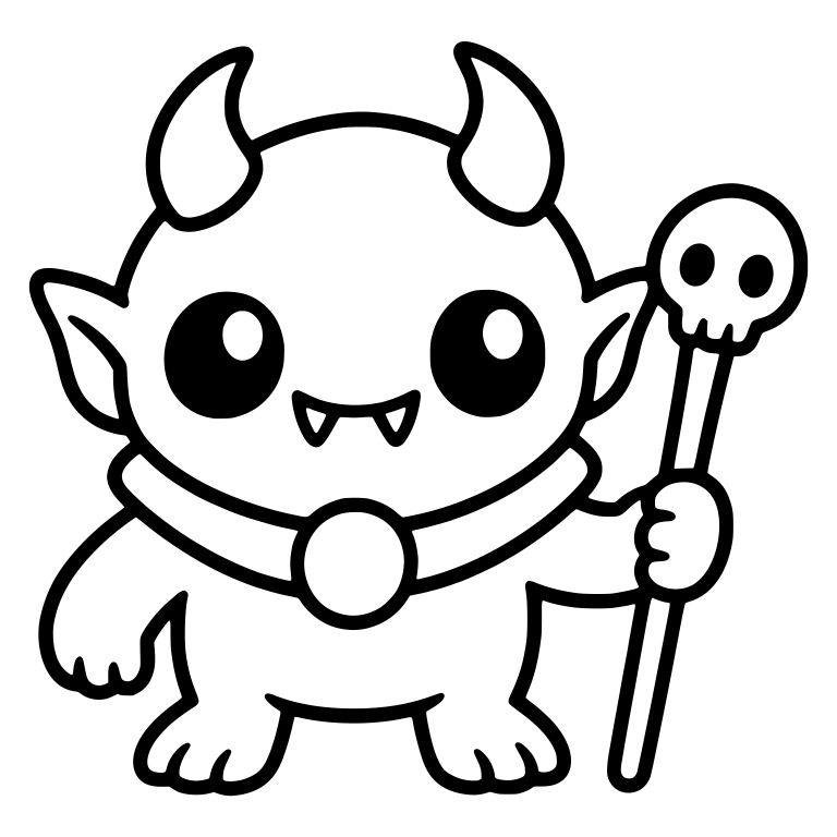 Little Horned Imp Holding a Skull Staff — free fantasy-creature SVG cut file