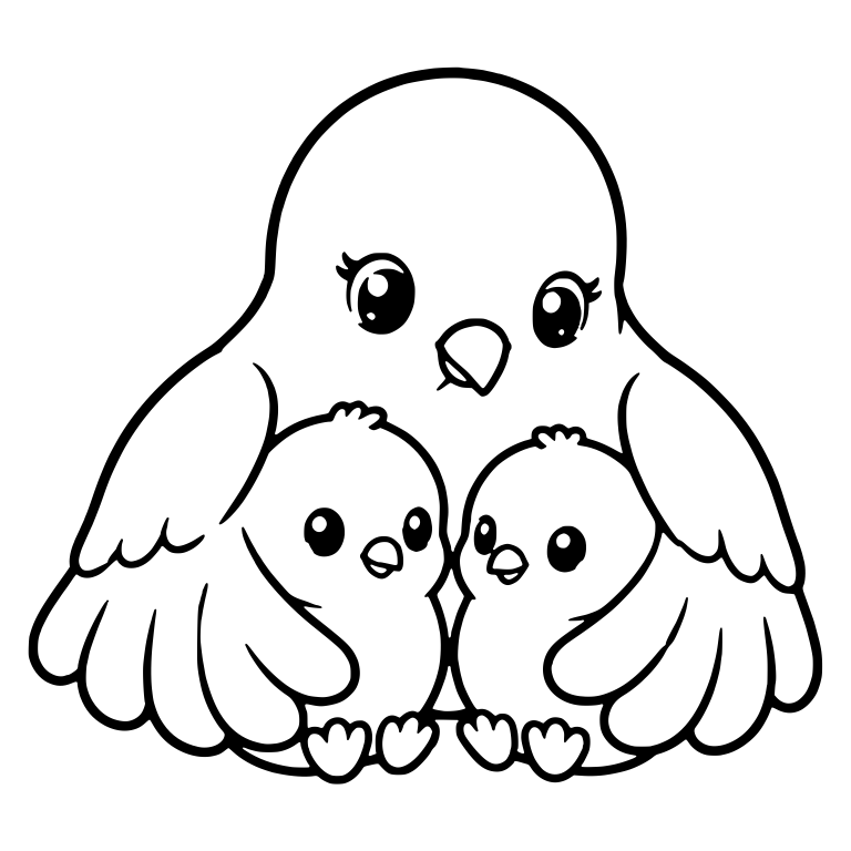 Mother Dove Sheltering Two Chicks Under Her Wings — free animal SVG cut file