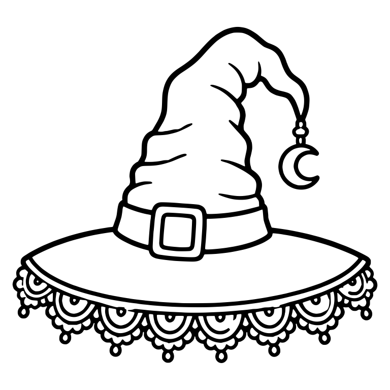 Lace-Brim Witch Hat with Crescent Moon Charm — free objects SVG cut file