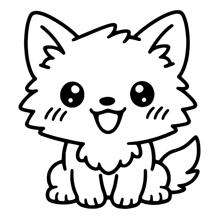 Sparkly-Eyed Wolf Pup With Open Smile and Blush Marks — free animal SVG cut file