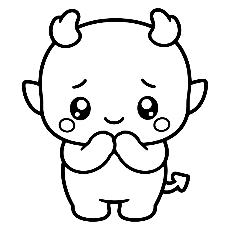 Bashful Little Devil with Stubby Horns and Hands at Mouth — free fantasy-creature SVG cut file
