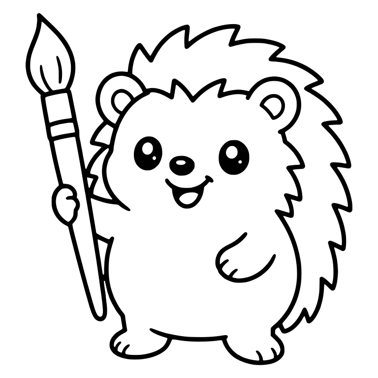 Hedgehog Standing with a Tall Paintbrush — free animal SVG cut file