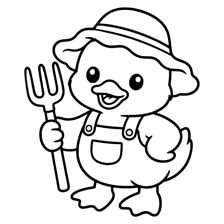 Duckling in Floppy Hat Holding a Pitchfork — free animal SVG cut file