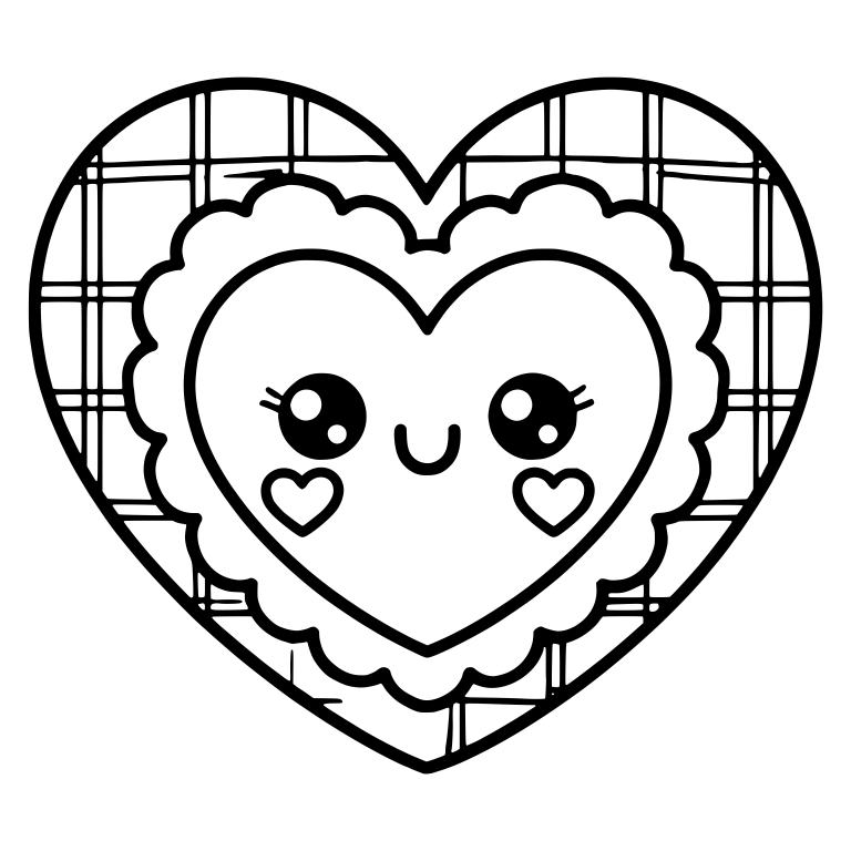 Kawaii Plaid Heart With Scalloped Frame And Smiling Face — free holiday SVG cut file