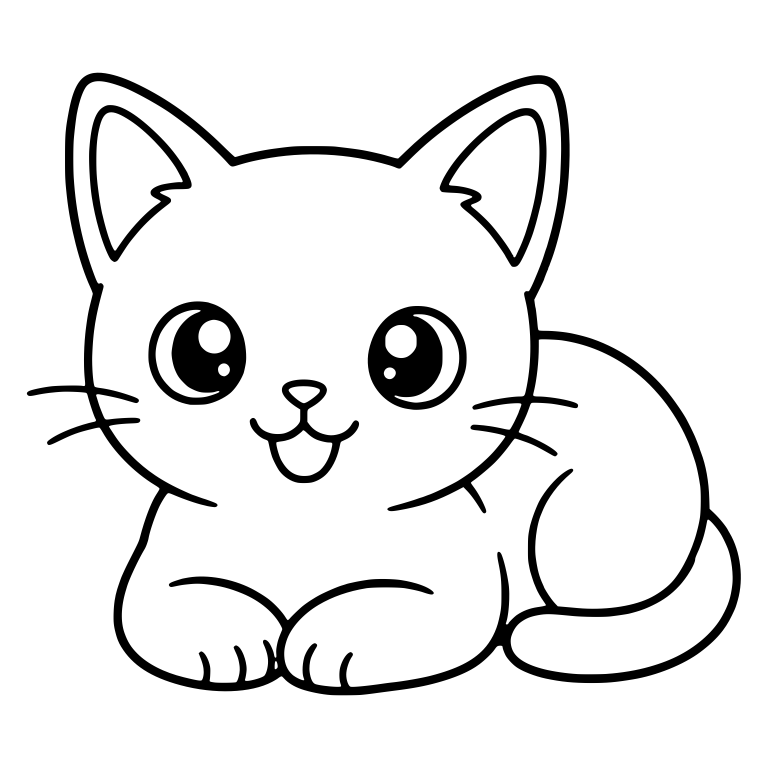 Happy Kitten Lying Down With Paws Tucked and Tail Curled — free animal SVG cut file
