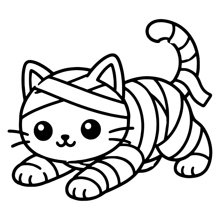 Playful Mummy Cat Pouncing With Loose Bandage End — free animal SVG cut file