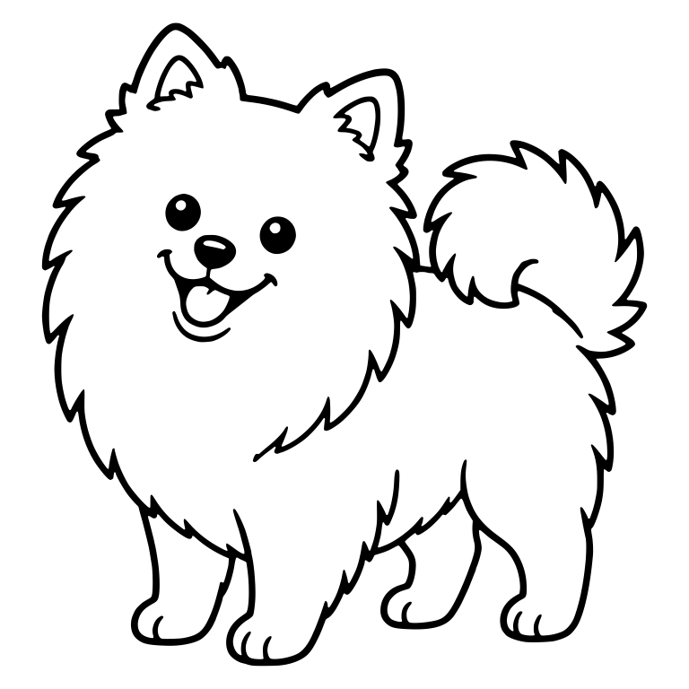 Happy Pomeranian Standing With Big Fluffy Curled Tail — free animal SVG cut file