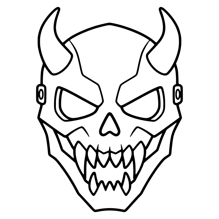 Horned Demon Skull Mask With Fangs and Segmented Jaw — free skeleton SVG cut file
