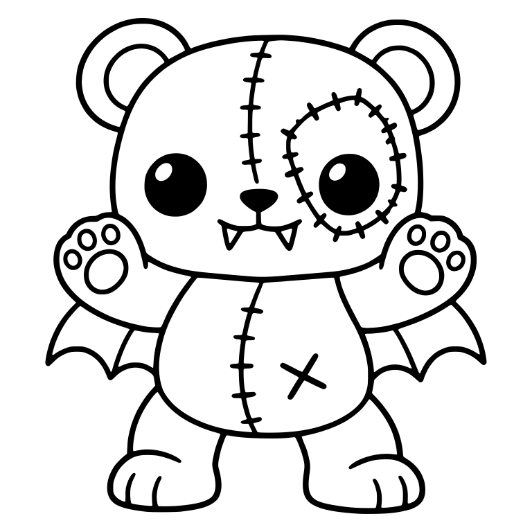 Stitched Teddy Bear With Bat Wings and Fangs — free animal SVG cut file