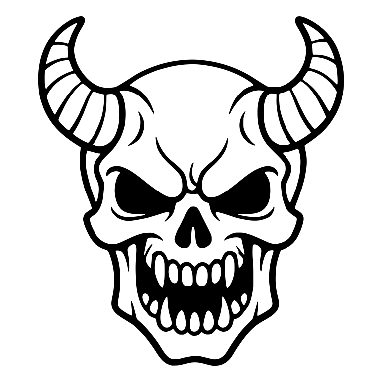 Horned Skull With Ribbed Curved Horns and Fangs — free skeleton SVG cut file