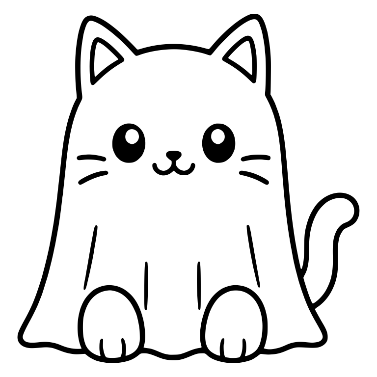 Sitting Cat in Ghost Sheet Costume Facing Front — free animal SVG cut file