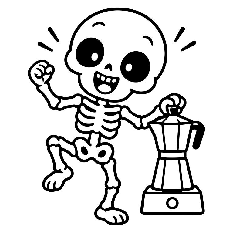 Dancing Skeleton with Stovetop Moka Pot — free skeleton SVG cut file