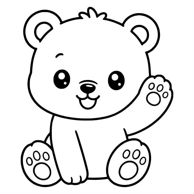 Kawaii Bear Cub Sitting and Waving Hello — free animal SVG cut file