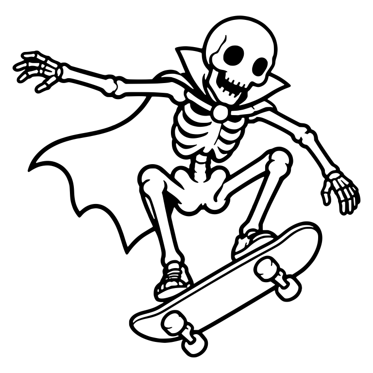 Vampire Cape Skeleton Midair on Skateboard — free skeleton SVG cut file