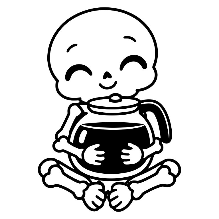 Cute Skeleton Hugging a Big Coffee Pot — free skeleton SVG cut file