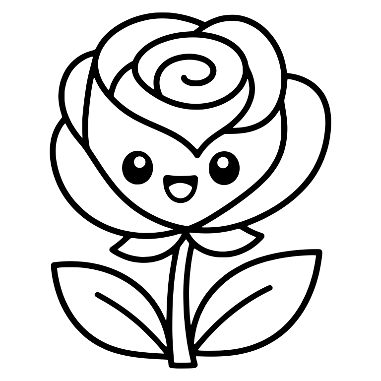 Happy Rose With Spiral Center And Two Leaves — free floral SVG cut file