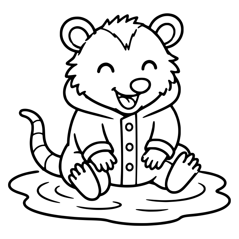Laughing Opossum in Raincoat Sitting in a Puddle — free animal SVG cut file