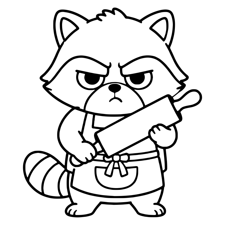 Grumpy Raccoon in Apron With Rolling Pin — free animal SVG cut file