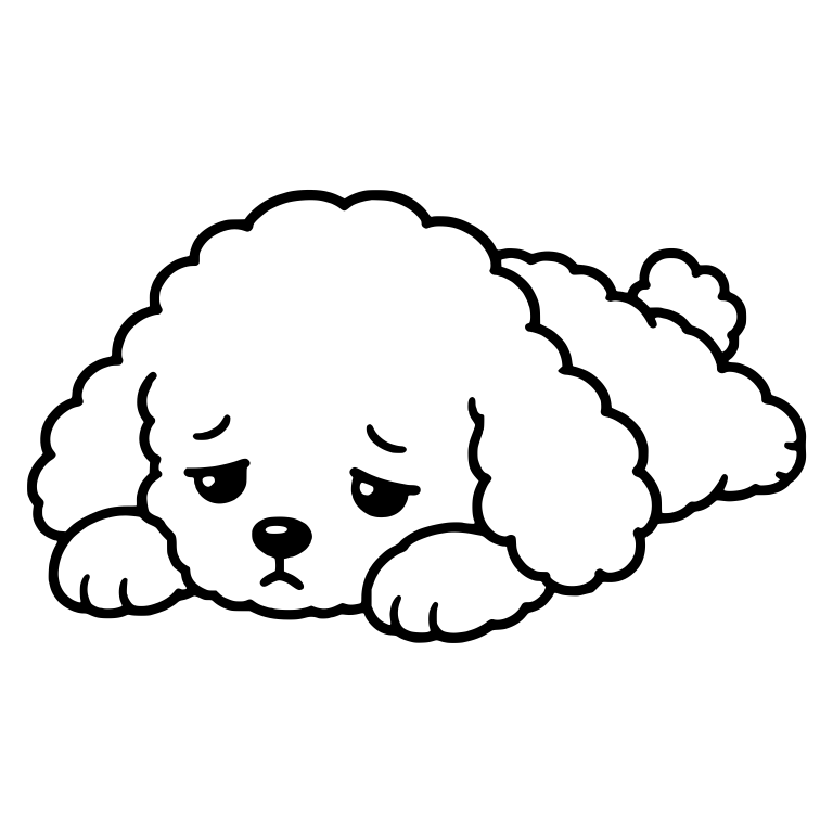 Droopy-Eyed Toy Poodle Puppy Lying with Tail Pompom — free animal SVG cut file