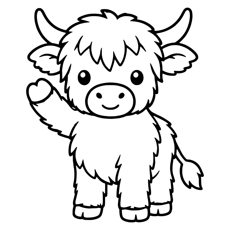 Standing Highland Calf Waving a Paw on the Left — free animal SVG cut file