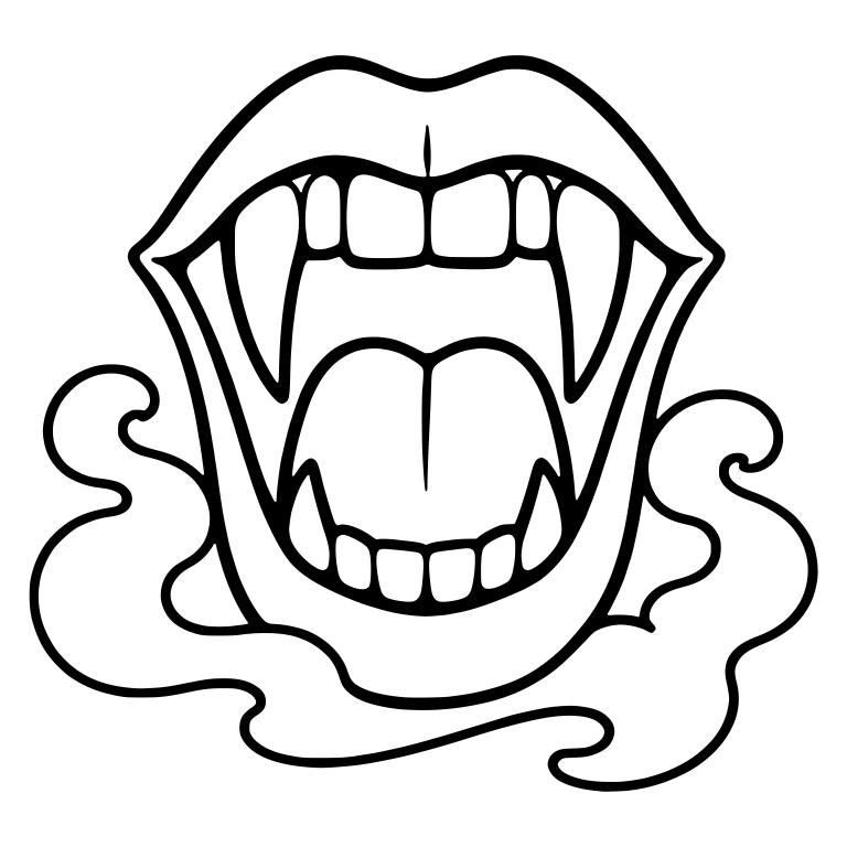 Open Vampire Mouth with Tongue and Swirling Mist Curls — free fantasy-creature SVG cut file