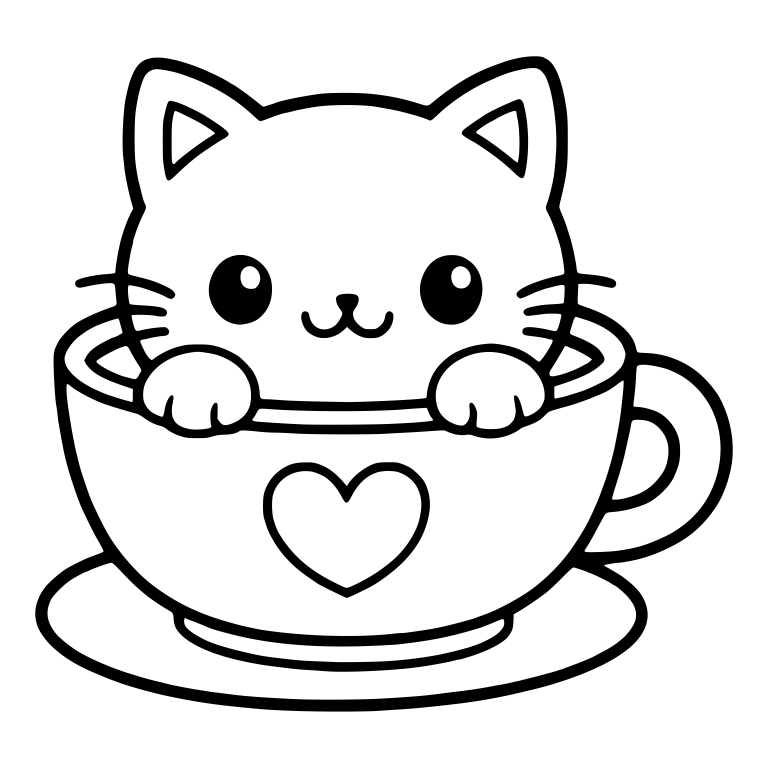 Kawaii Cat in Heart Teacup with Whiskers — free animal SVG cut file