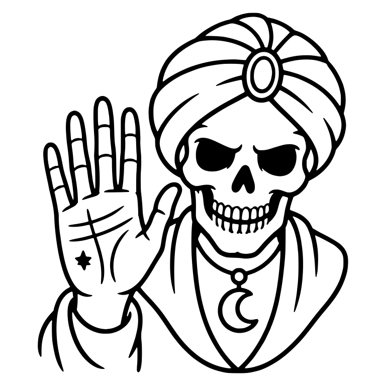 Skeleton Fortune Teller With Turban and Palm Reading Hand — free skeleton SVG cut file