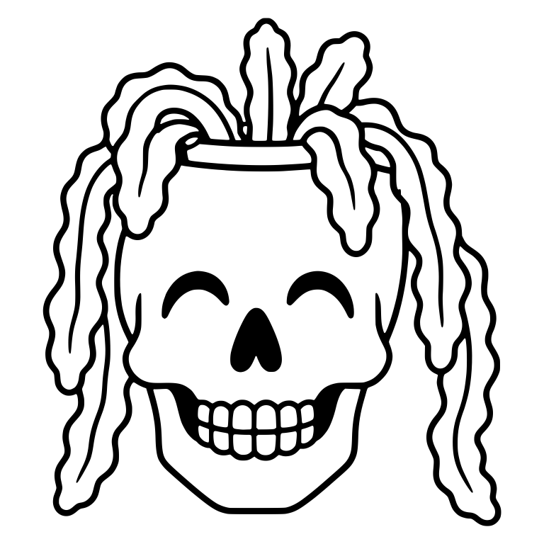 Laughing Skull Planter With Trailing Cactus Stems — free skeleton SVG cut file
