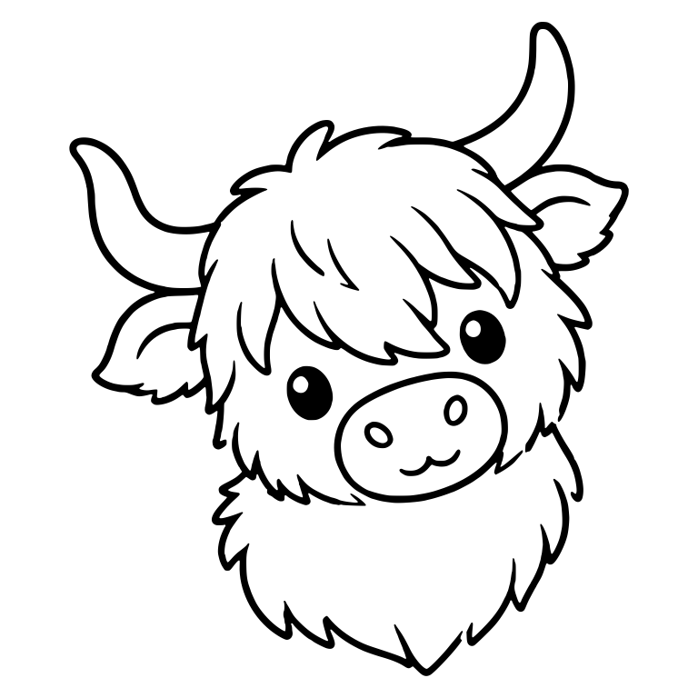 Highland Cow Head Tilted with Long Horns and Fluffy Neck — free animal SVG cut file