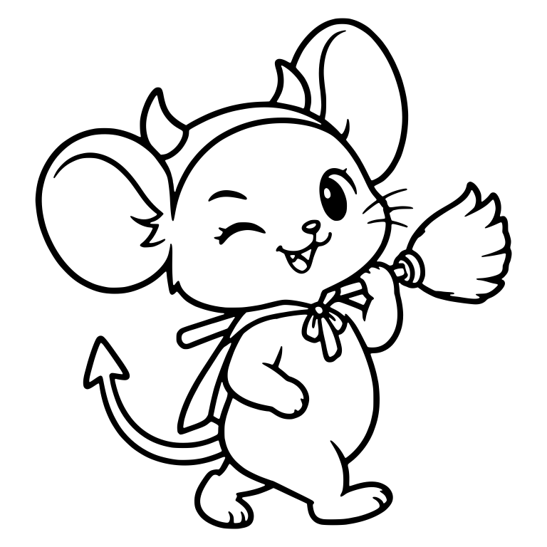 Winking Devil Mouse Carrying Broom on Shoulder — free animal SVG cut file