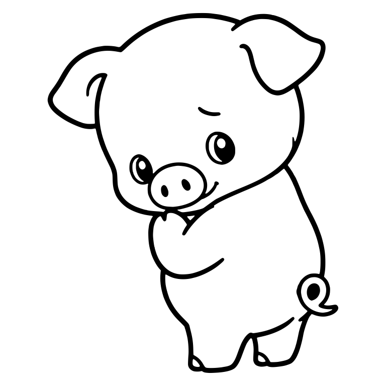 Shy Piglet Leaning Forward with Hoof at Mouth — free animal SVG cut file