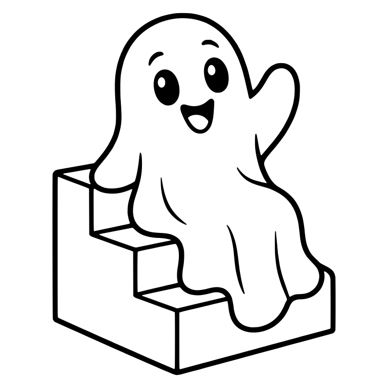 Waving Ghost Sitting on Stairs — free fantasy-creature SVG cut file