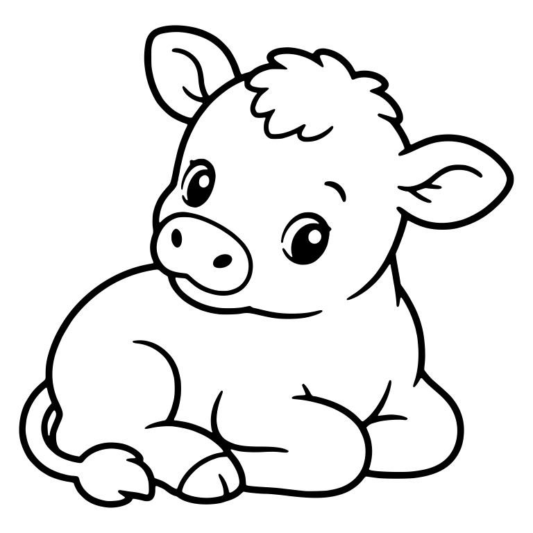 Lying Calf With Head Tilted and Curled Tail — free animal SVG cut file