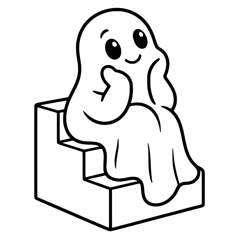 Thoughtful Ghost on Stairs with Chin on Hand — free fantasy-creature SVG cut file