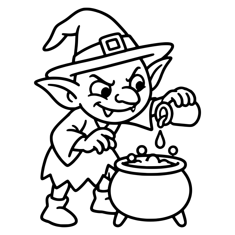 Witch Hat Goblin Dripping Potion Into a Cauldron — free fantasy-creature SVG cut file