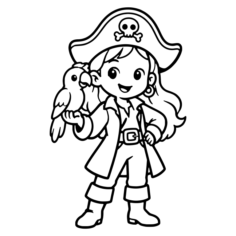 Pirate Girl With Parrot and Skull Tricorn Hat — free characters SVG cut file