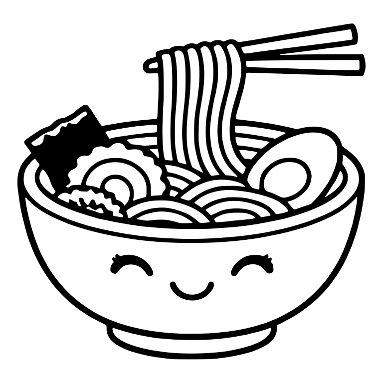 Smiling Ramen Bowl With Lashes, Nori and Fish Cake — free food SVG cut file