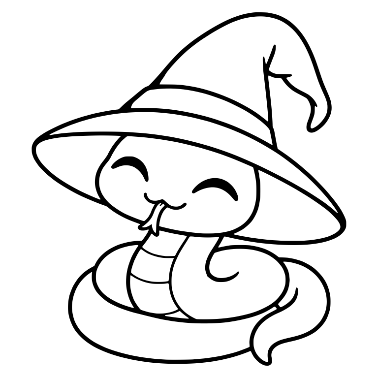 Smiling Snake with Closed Eyes in Pointed Witch Hat — free animal SVG cut file